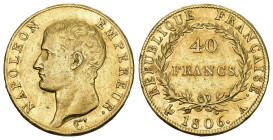 FRANKREICH KÖNIGREICH 1806 A 40 Francs Gold 12.9g Napoleon I KM 675.1 sehr schön +