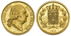 FRANKREICH KÖNIGREICH 40 Francs 1815. Probe (Essai) in Bronze vergoldet , von A. F. Michaut. 7,66 g. Mit glattem Rand. Gadoury 1089. Mazard 720 b. R H...