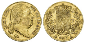 FRANKREICH KÖNIGREICH 1817 20 Francs Gold 6.45g selten sehr schön