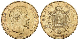 FRANKREICH KÖNIGREICH 1856 100 Francs Gold 32.25g Fr. 569. Gad. 1135. randfehler sonst sehr schön