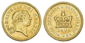 GREAT BRITAIN 1/3 Guinea 1804, London. Second laureate head. 2.78 g. Spink 3740. Bull 874. Fr. 367. Feine Goldtönung bis vorzüglich