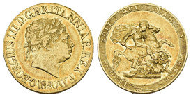 GREAT BRITAIN GEORGE III. 1760-1820. Sovereign 1820, London. New coinage. Laureate head, open 2 variety. 8.00 g. Hill 4. Spink 3785C. Fr. 371 bis vorz...