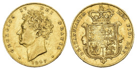 GREAT BRITAIN GEORGE IV. 1820-1830. 1/2 Sovereign 1827, London. Bare head. 3.95 g. Spink 3804. Fr. 380. sehr schön bis vorzüglich