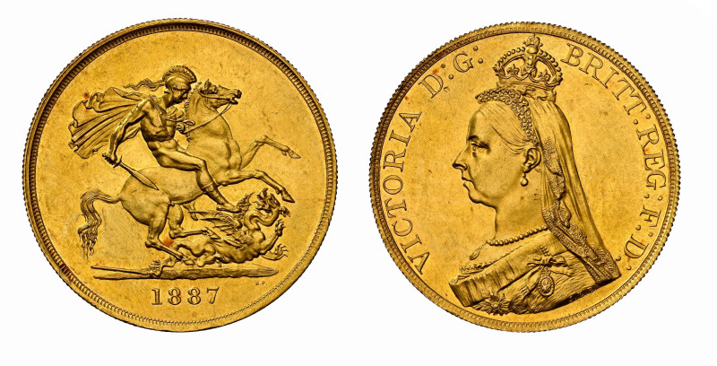 GREAT BRITAIN VICTORIA, 1837-1901. 5 Pounds 1887, London. Jubilee bust. 39.96 g....