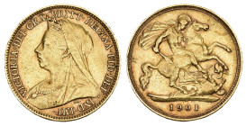 GREAT BRITAIN VICTORIA 1837-1901 1/2 Sovereign 1901 Gold 3.98g selten KM 784 sehr schön