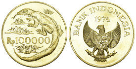INDONESIEN. 100`000 Rupees, 1974. WWF. Komodo Dragon 33,70g KM 41. Friedberg 6 Proof