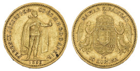 UNGARN 1896 10 Kronen Gold 3.38g seltenes Jahr KM 485 sehr schön