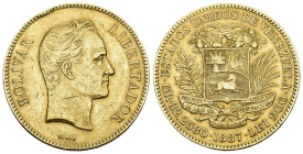 VENEZUELA Republik, seit 1823. 100 Bolivares 1887, Caracas. 32.25 g. KM Y 34. Fr. 2. Nur 4'250 Exemplare geprägt / Only 4,250 pieces Randschlag sonst ...