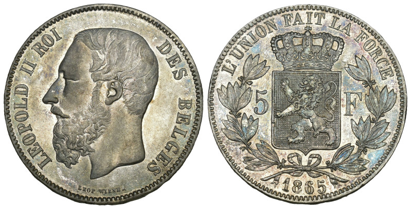 BELGIEN Königreich. Leopold II. (1865 - 1909). 5 Francs 1865 (Silber). 37 mm. 24...