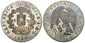 CHILE REPUBLIK 8 Reales 1849 So-ML, Santiago. 26,81 g. K./M. 96.2. Hübsche Patina, fast unzirkuliert
