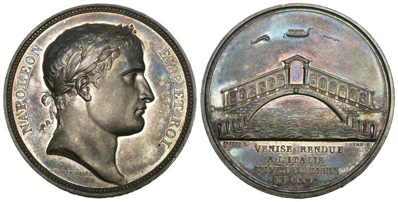 FRANKREICH Wiedervereinigung von Venedig und Italien, AR-Medaille, 1805, von Bre...