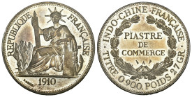 FRANKREICH Indochina 1 Piastre 1910 A KM# 5a.1; Silver 26.98g selten fast unzirkuliert