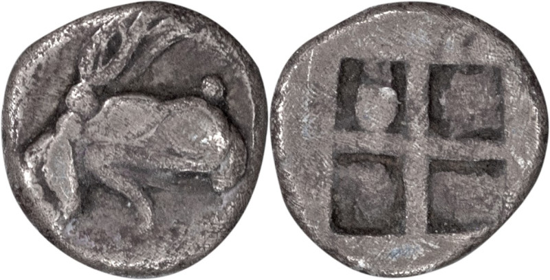 Thrace, Abdera; c.520/15-500 BC, Tetartemorion, 0.24g. Obv: Head of griffin l. R...