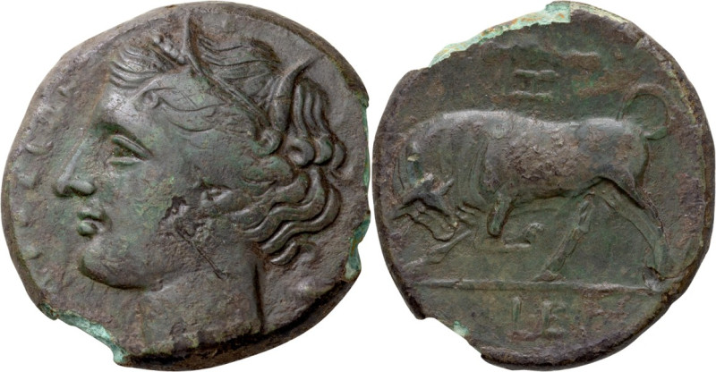 Sicily, Hieron II; 274-216 BC, AE 19, 4.40g. Calciati-192 R1 9. Obv: Head of Kor...