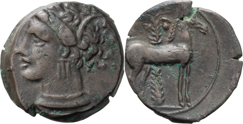 Zeugitania, Carthage; Sicilian mint, c. late 4th - early 3rd cent. BC, AE 15, 3....