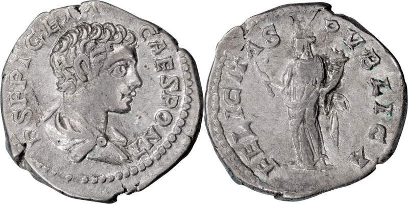 Geta as Caesar; 198-209 AD, Denarius, Rome, 203 AD, 3.37g. BM-220, RSC-38a, RIC-...