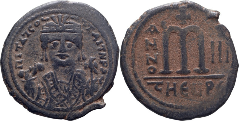 Maurice; 582-602 AD. Antioch/Theoupolis, Year 3 = 594/5 AD, Follis, 11.76g. Berk...