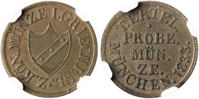 GREECE. Otho, 1832-1862. Pattern 1 Lepton 1833 (Copper, 16 mm, 1.22 g, 5 h), struck from dies by Traugott Ertel, Munich, reeded edge. *Z• KÖN• MÜNZE I...