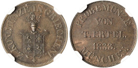 GREECE. Otho, 1832-1862. Pattern 2 Lepta 1833 (Copper, 18 mm, 2.72 g, 6 h), coin alignment, struck from dies by Traugott Ertel, Munich, reeded edge. Z...