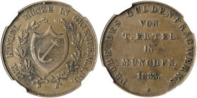 GREECE. Otho, 1832-1862. Pattern 10 Lepta 1833 (Copper, 28 mm, 10.97 g, 6 h), struck from dies by Traugott Ertel, Munich, reeded edge. ZUR KÖNIGL• MÜN...