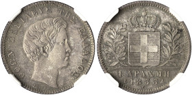 GREECE. Otho, 1832-1862. 1 Drachmi 1833 (Silver, 23 mm, 4.46 g, 6 h), " Proof-like ", Paris, struck from dies by Carl Friedrich Voigt, reeded edge. ΟΘ...