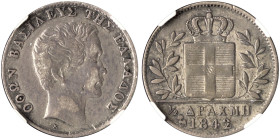 GREECE. Otho, 1832-1862. 1/2 Drachmi 1842 (Silver, 19 mm, 2.27 g, 6 h), Heyer Pattern, Athens, struck from dies prepared in Athens by the engraver Hey...