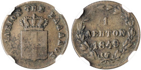GREECE. Otho, 1832-1862. 1 Lepton 1849 (Copper, 16.5 mm, 1.30 g, 6 h), Athens, struck from dies by K. Lange, reeded edge. BΑΣΙΛΕΙON ΤΗΣ ΕΛΛΑΔΟΣ Crowne...