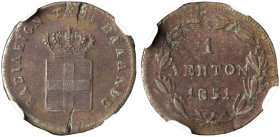 GREECE. Otho, 1832-1862. 1 Lepton 1851 (Copper, 15 mm, 1.16 g, 7 h), Athens, struck from dies by K. Lange, reeded edge. BΑΣΙΛΕΙON ΤΗΣ ΕΛΛΑΔΟΣ Crowned ...