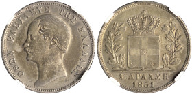GREECE. Otho, 1832-1862. 1 Drachmi 1851 (Silver, 21 mm, 4.43 g, 7 h), Athens ( or Vienna according to some scholars ), struck from dies by K. Lange, r...