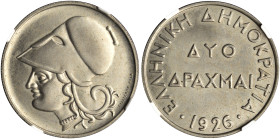 GREECE. Second Greek Republic, 1924-1935. Pattern 2 Drachmai 1926 (Copper-Nickel, 27 mm, 7.52 g, 12 h), Vienna mint, struck from dies by Richard Plach...