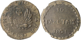 IONIAN ISLANDS, Septinsular Republic. Under Russian-Ottoman supremacy. 1800-1807. 10 Gazzettai 1801 (Copper, 38 mm, 43.24 g, 5 h), Corfu, denomination...