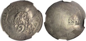 IONIAN ISLANDS, Septinsular Republic. Under partial British occupation. 1809-1814. 25 Paras 1813/4 (Silver, 22 mm, 2.02 g), struck on a 1689 Carlino o...