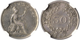 IONIAN ISLANDS, Ionian State, as a British protectorate. 1815-1864. 30 New Oboloi 1834 (Silver, 16 mm, 1.40 g, 6 h), London, struck from dies prepared...