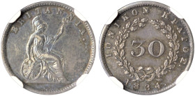IONIAN ISLANDS, Ionian State, as a British protectorate. 1815-1864. 30 New Oboloi 1834 (Silver, 16 mm, 1.41 g, 6 h), London, struck from dies prepared...