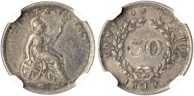 IONIAN ISLANDS, Ionian State, as a British protectorate. 1815-1864. 30 New Oboloi 1849 (Silver, 16 mm, 1.42 g, 6 h), the variety with 49 over 48. Lond...