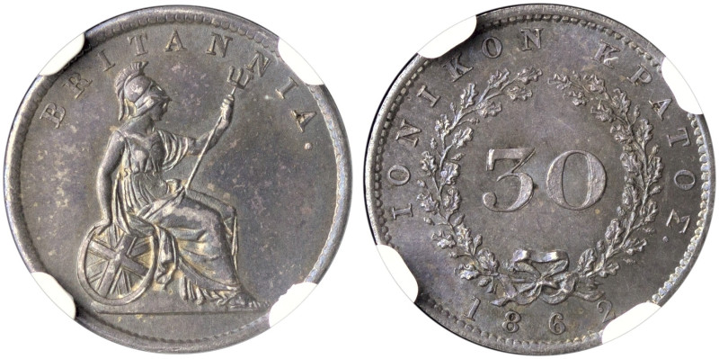 IONIAN ISLANDS, Ionian State, as a British protectorate. 1815-1864. 30 New Obolo...