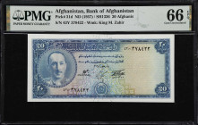 AFGHANISTAN. Bank of Afghanistan. 20 Afghanis, ND (1957). P-31d. PMG Gem Uncirculated 66 EPQ.

Estimate: $250.00- $350.00