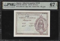 ALGERIA. Banque de l'Algerie. 20 Francs, 1945. P-92b. SB1113b. PMG Superb Gem Uncirculated 67 EPQ.

Estimate: $120.00- $180.00