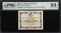 ANDORRA. Consell General de les Valls d'Andorra. 50 Centims, 1936. P-5. PMG Choice Uncirculated 64 EPQ.

Estimate: $200.00- $400.00