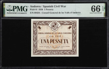 ANDORRA. Consell General de les Valls d'Andorra. 1 Pesseta, 1936. P-6. PMG Gem Uncirculated 66 EPQ.

Estimate: $200.00- $400.00