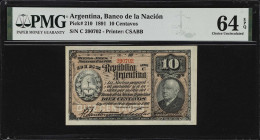 ARGENTINA. Republica Argentina - Caja de Conversion. 10 Centavos, 1891. P-210. PMG Choice Uncirculated 64 EPQ.

Estimate: $50.00- $80.00
