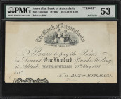 AUSTRALIA. Bank of Australasia. 100 Pounds, 1896. P-Unlisted. Proof. PMG About Uncirculated 53.
PMG comments "Printer's Annotations, Previously Mount...