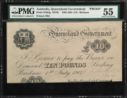 AUSTRALIA. Queensland Government. 10 Pounds, 1904. P-S1042p. Proof. PMG About Uncirculated 55.
PMG Comments "Printer's Annotations, Tear, Previously ...