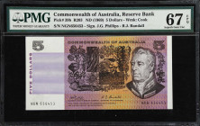 AUSTRALIA. Reserve Bank of Australia. 5 Dollars, ND (1969). P-39b. R203. PMG Superb Gem Uncirculated 67 EPQ.
Tied with 18 other examples as the fines...