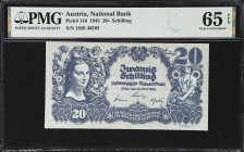 AUSTRIA. Lot of (2). Oesterreichisch-ungarische Bank & Oesterreichische Nationalbank. 20 Schilling & 100 Kronen, 1912-45. P-56 & 116. PMG Gem Uncircul...