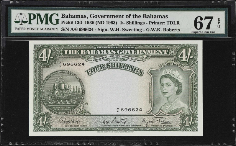 BAHAMAS. Government of the Bahamas. 4 Shillings, 1936 (ND 1963). P-13d. PMG Supe...