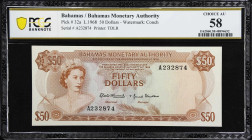 BAHAMAS. Bahamas Monetary Authority. 50 Dollars, 1968. P-32a. PCGS Banknote Choice About Uncirculated 58.

Estimate: $1500.00- $3000.00