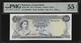 BAHAMAS. Central Bank of the Bahamas. 10 Dollars, 1974. P-38b. PMG About Uncirculated 55 EPQ.

Estimate: $200.00- $300.00