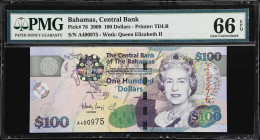 BAHAMAS. Central Bank of the Bahamas. 100 Dollars, 2009. P-76. PMG Gem Uncirculated 66 EPQ.

Estimate: $100.00- $150.00
