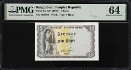 BANGLADESH. People's Republic of Bangladesh. 1 Taka, ND (1973). P-6a. PMG Choice Uncirculated 64.
PMG Comments "Staple Holes at Issue."

Estimate: ...